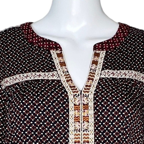 Skies are Blue Blouse Womens Small Petite Black Red Floral‎ Mix Pattern Bohemian - Picture 5 of 8